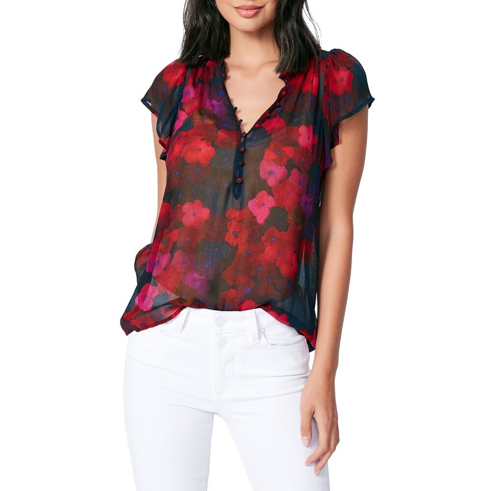 PAIGE Corie Floral 100% Silk Blouse, size S, NWT!